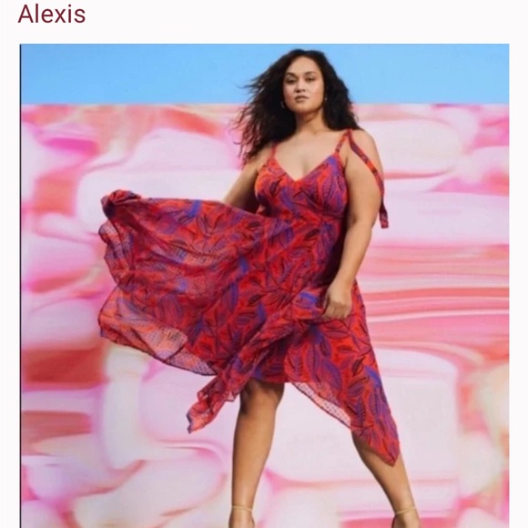 Size XXS Alexis for target Red tropical leaf dress - Picture 7 of 7